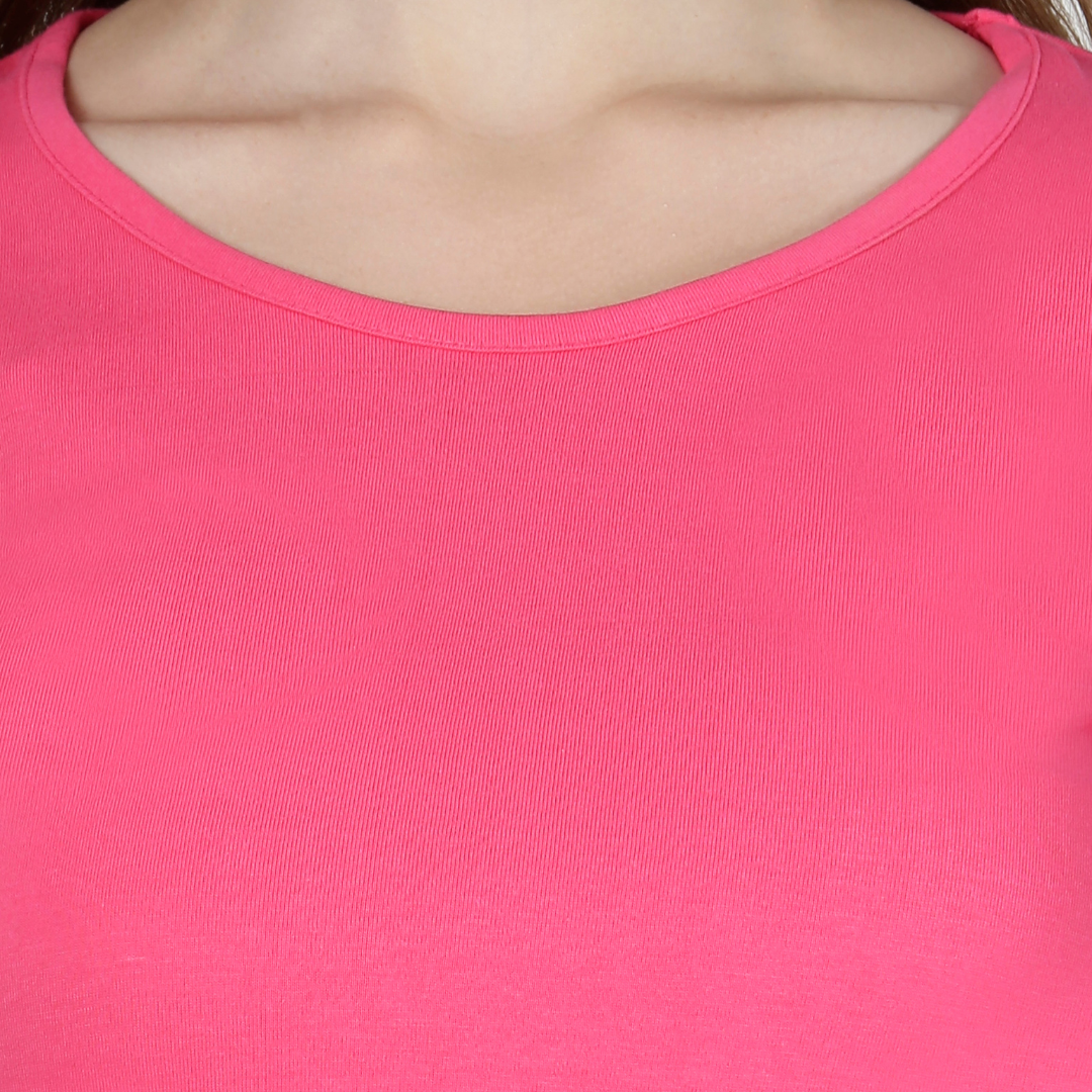 Women Round Neck Half Sleeve Classic Pink