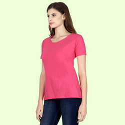 Women Round Neck Half Sleeve Classic Pink