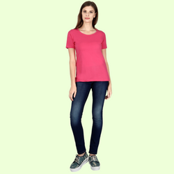 Women Round Neck Half Sleeve Classic Pink