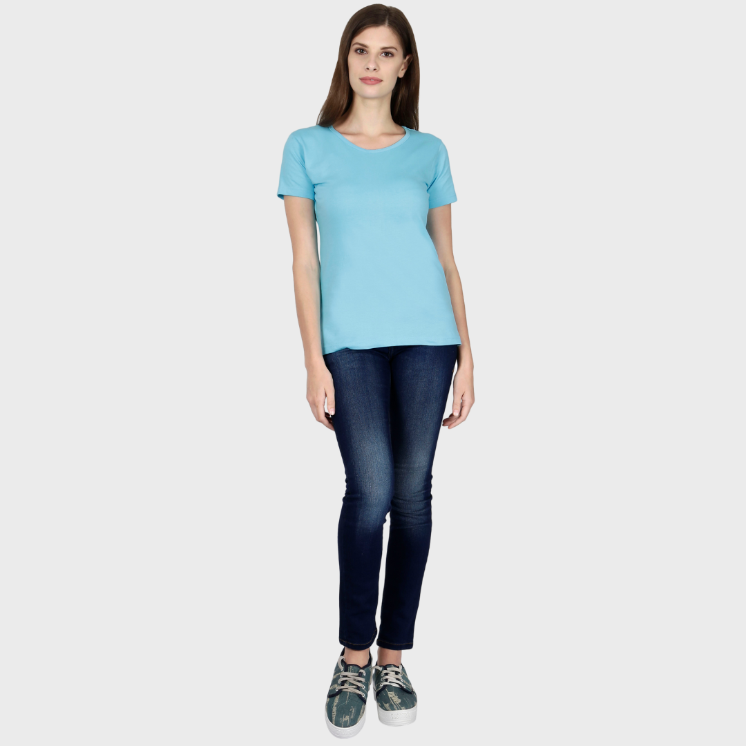 Women Round Neck Half Sleeve Classic SkyBlue