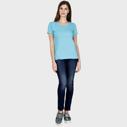 Women Round Neck Half Sleeve Classic SkyBlue