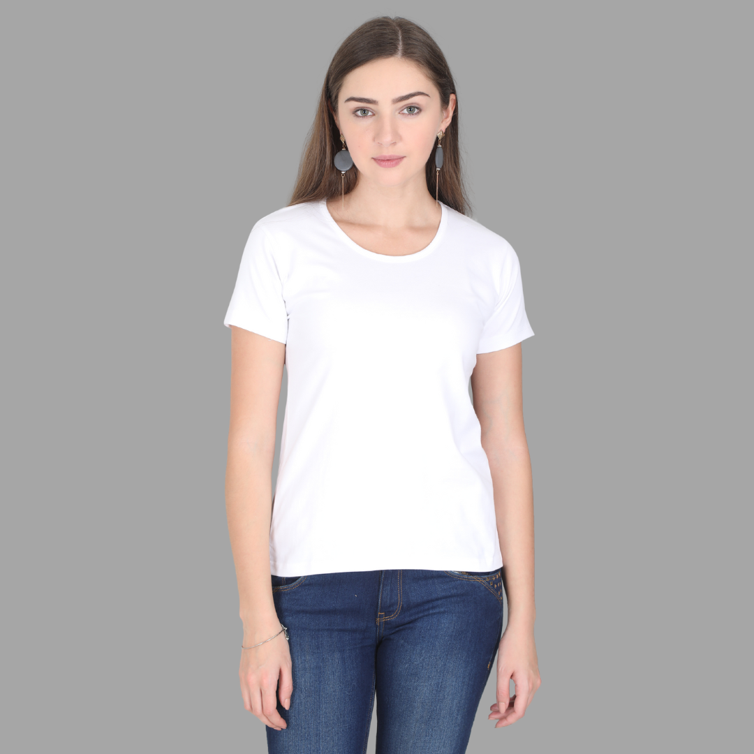 Women Round Neck Half Sleeve Classic White