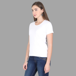 Women Round Neck Half Sleeve Classic White