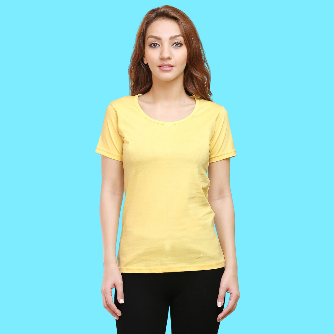 Women Round Neck Half Sleeve Classic Yellow