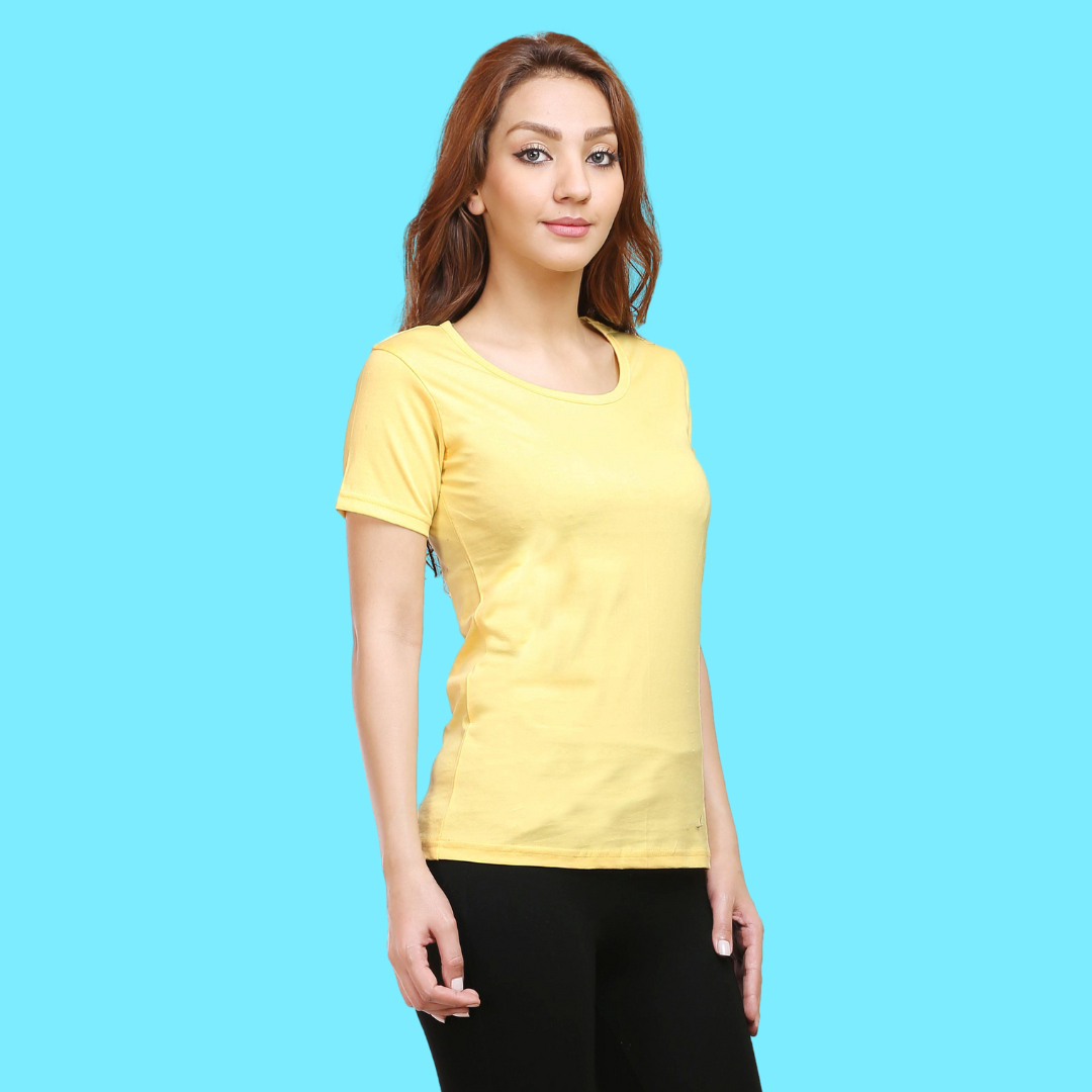 Women Round Neck Half Sleeve Classic Yellow