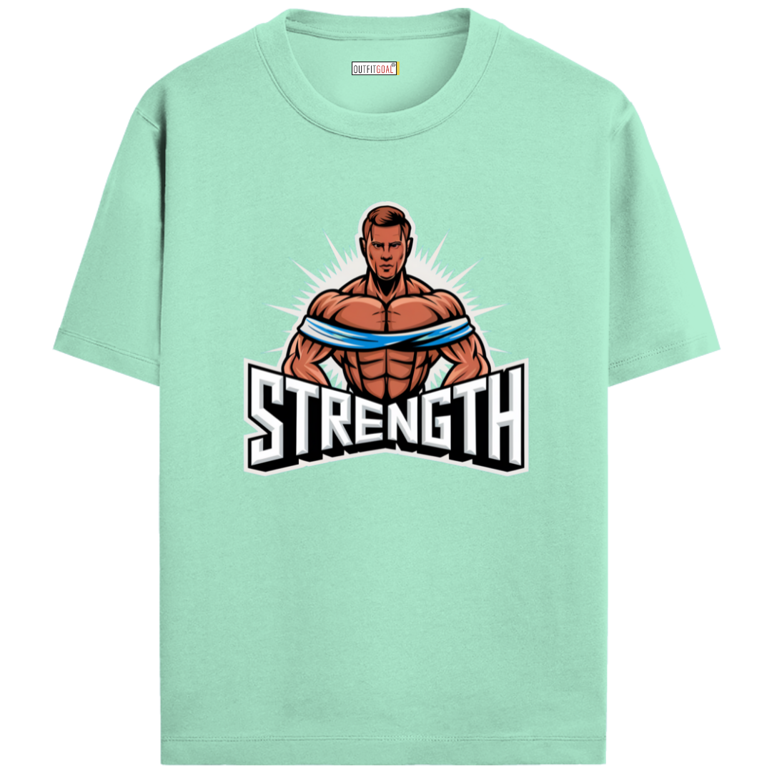 OUTFITGOAL "STRENGTH" T-Shirt | Bold Statement Gym Tee for Fitness Enthusiasts | Unisex Fit | 100% Super Combed Cotton | Bio-Washed 180 GSM Workout Shi