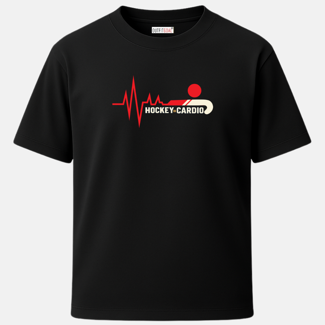 OUTFITGOAL “Hockey = Cardio” Athletic Graphic T-Shirt | 100% Super Combed Cotton | 180 GSM | Bio-Washed for Long-Lasting Comfort and Softness