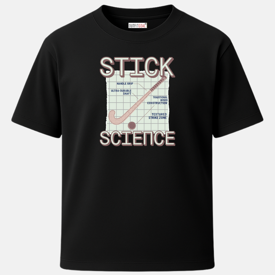 OUTFITGOAL “Stick Science” Hockey Graphic T-Shirt | 100% Super Combed Cotton | 180 GSM | Bio-Washed for Premium Comfort & Style