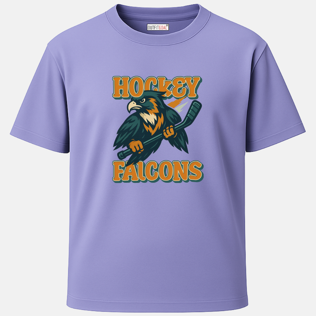 OUTFITGOAL “Hockey Falcons”  Hockey Graphic T-Shirt | 100% Super Combed Cotton | 180 GSM | Bio-Washed for Long-Lasting Comfort and Softness