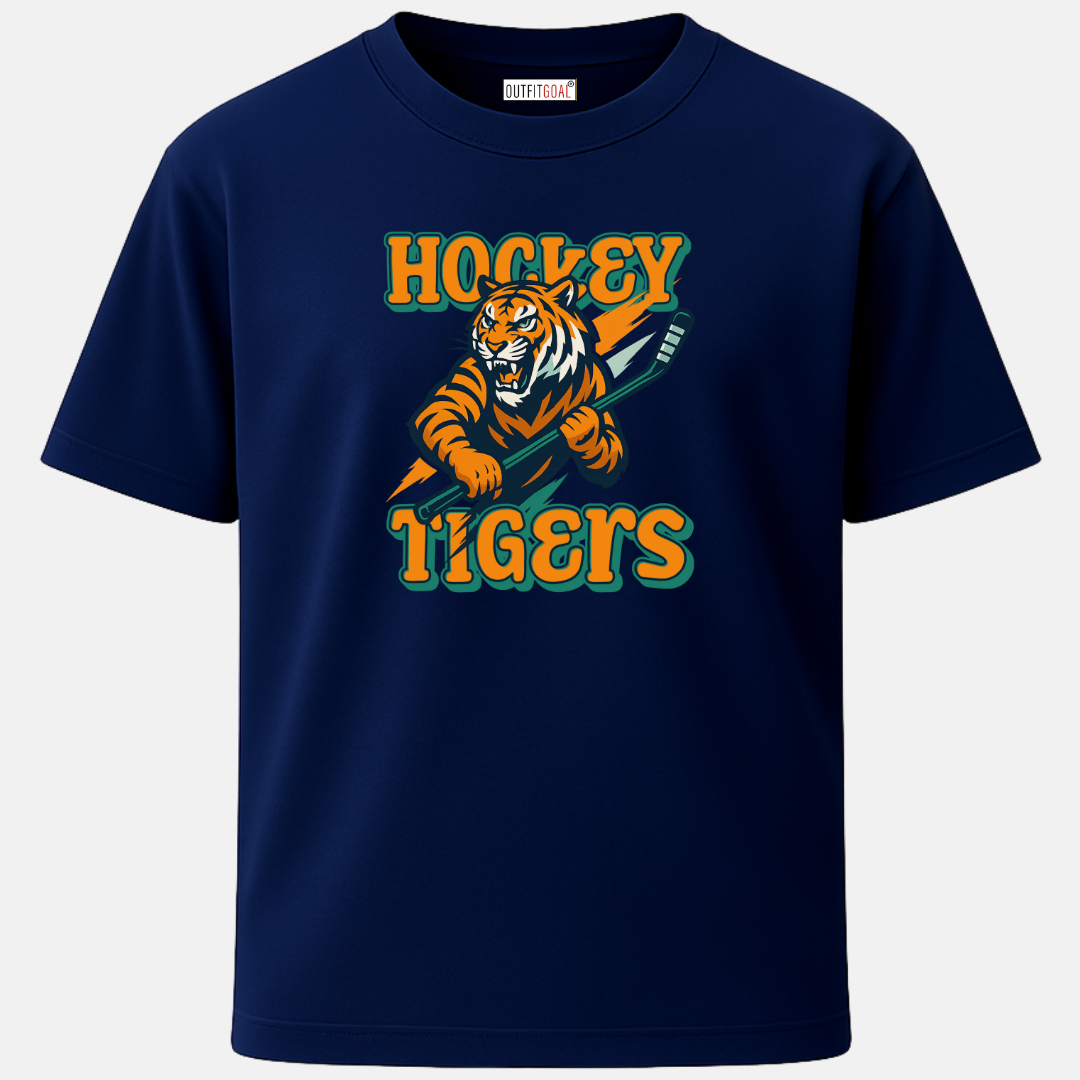 OUTFITGOAL “Hockey Tigers” Graphic T-Shirt | 100% Super Combed Cotton | 180 GSM | Bio-Washed for Long-Lasting Comfort and Softness