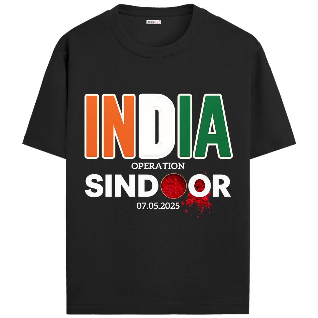 OUTFITGOAL India – OPERATION SINDOOR” Graphic Tribute T-Shirt | 100% Super Combed Cotton | 180 GSM | Bio-Washed for Long-Lasting Comfort and Softness