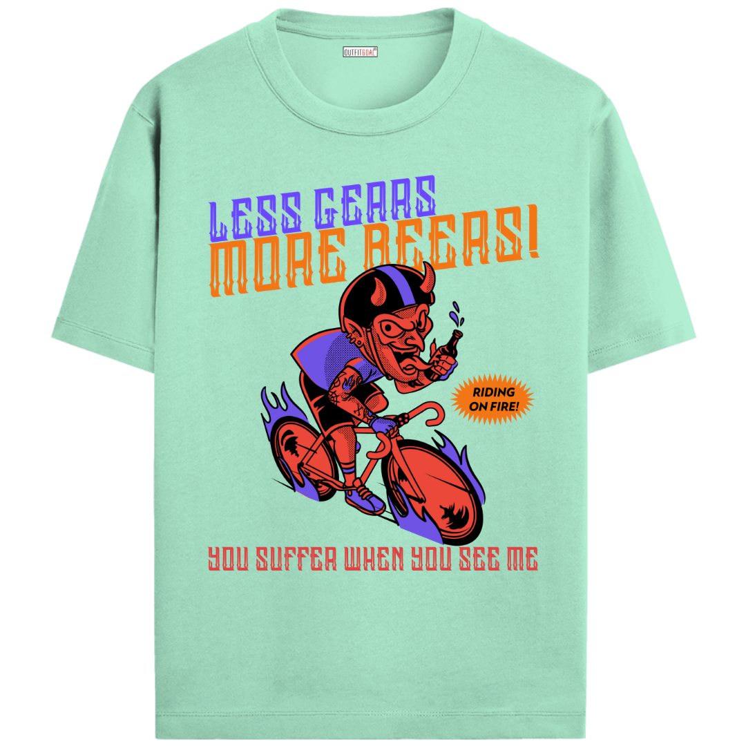 OUTFITGOAL “Less Gears more Beers” Cycling Drop Tee | Bold Cycling Statement Shirt | 100% Super Combed Cotton | Bio-Washed Finish | Unisex Fit | 180 GSM Cycling Lifestyle Apparel | Athletic Fit Tee