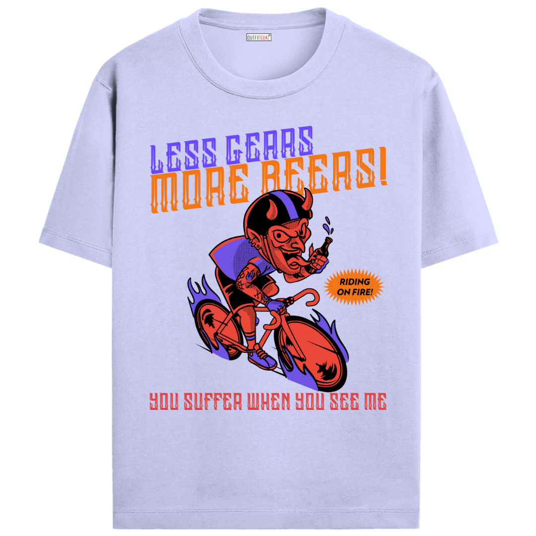 OUTFITGOAL “Less Gears more Beers” Cycling Drop Tee | Bold Cycling Statement Shirt | 100% Super Combed Cotton | Bio-Washed Finish | Unisex Fit | 180 GSM Cycling Lifestyle Apparel | Athletic Fit Tee