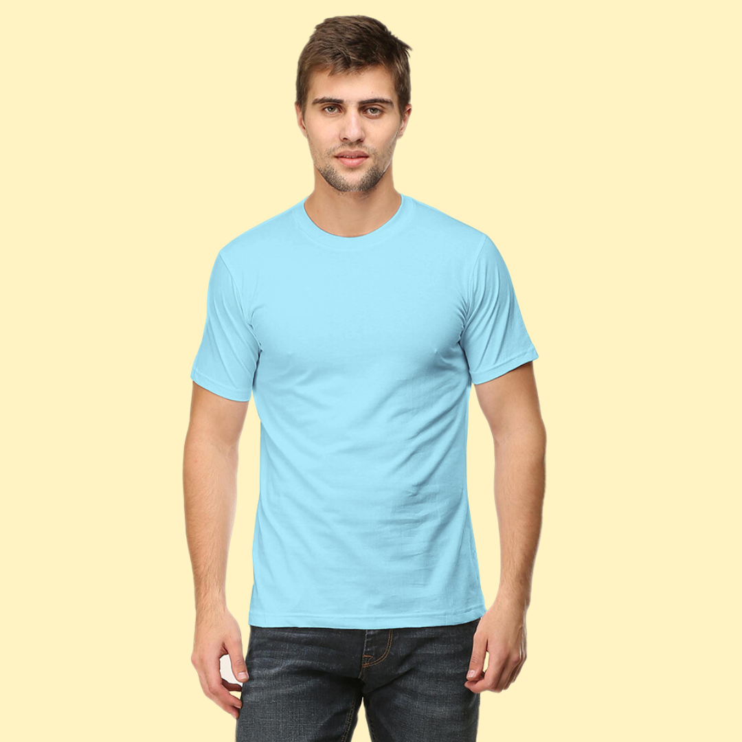 Men Round Neck Half Sleeve Classic Baby Blue