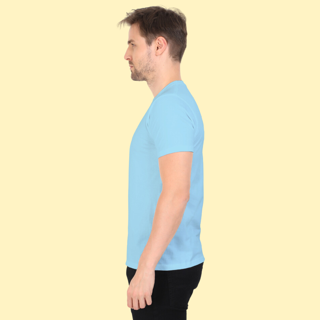 Men Round Neck Half Sleeve Classic Baby Blue