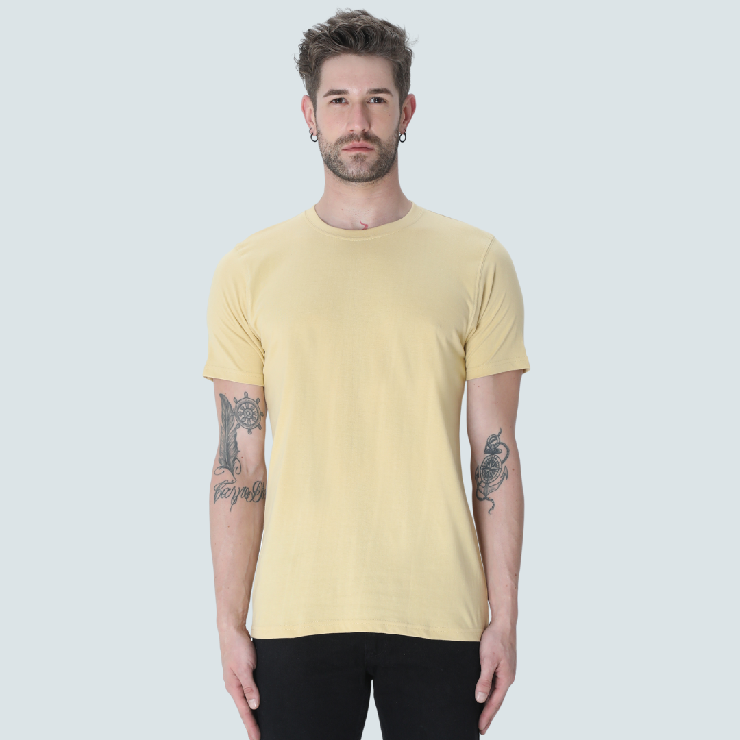 Men Round Neck Half Sleeve Classic Beige