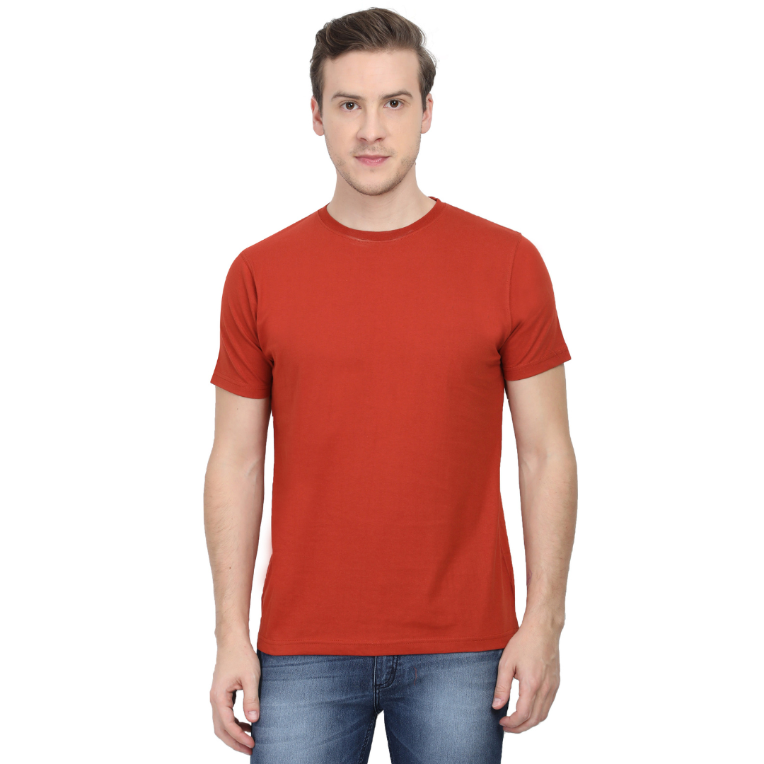 Men Round Neck Half Sleeve Classic Brick Red