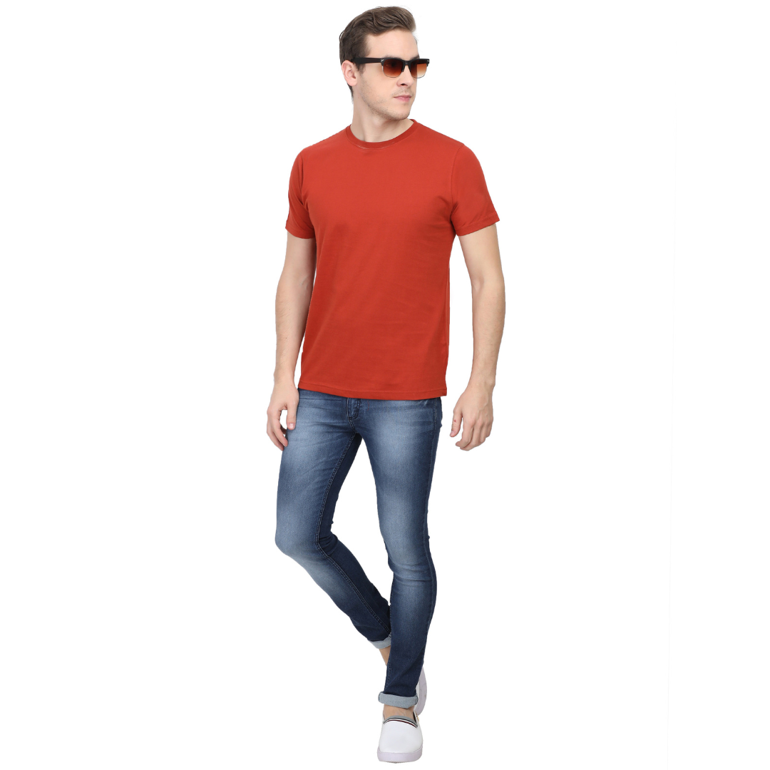 Men Round Neck Half Sleeve Classic Brick Red