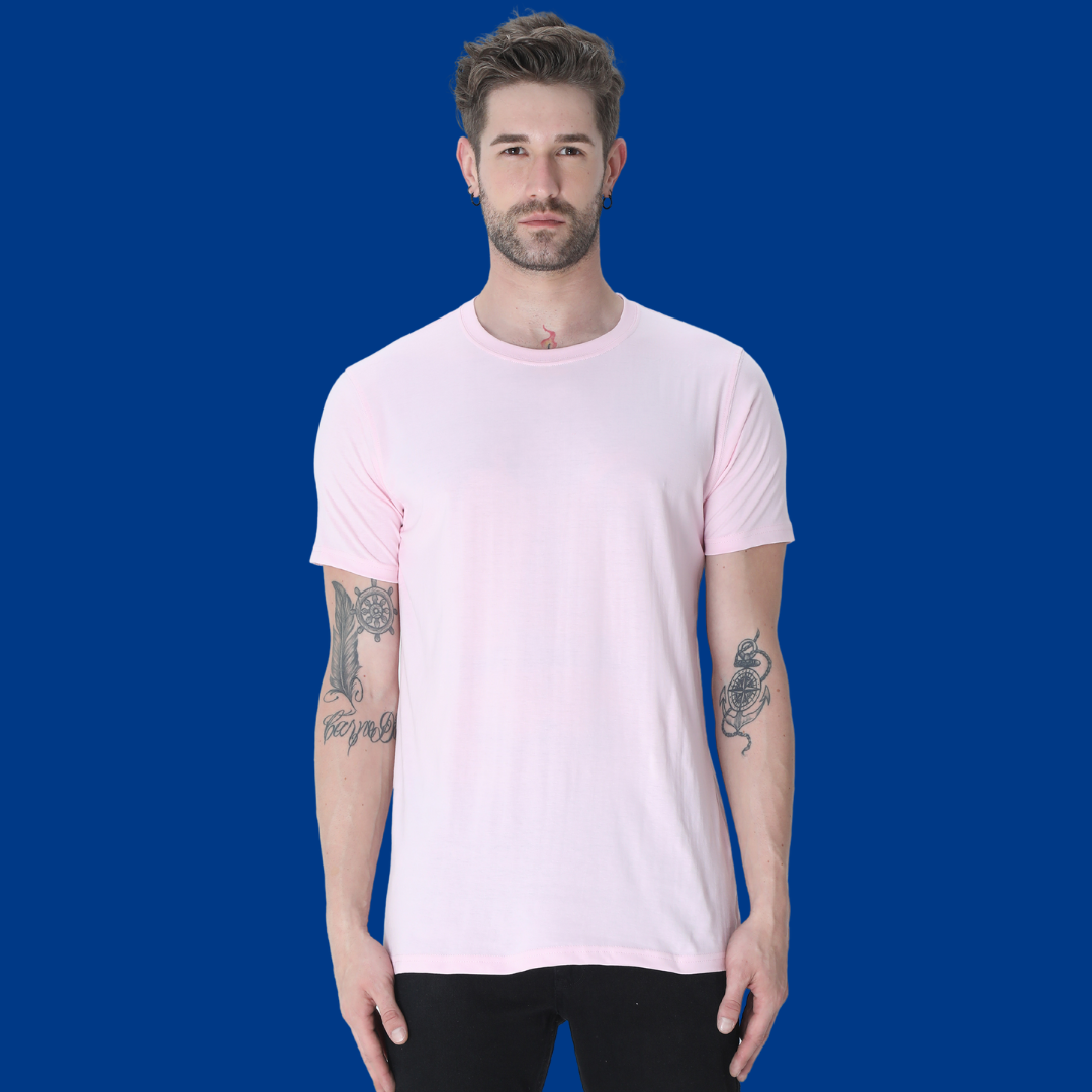 Men Round Neck Half Sleeve Classic Light Baby Pink