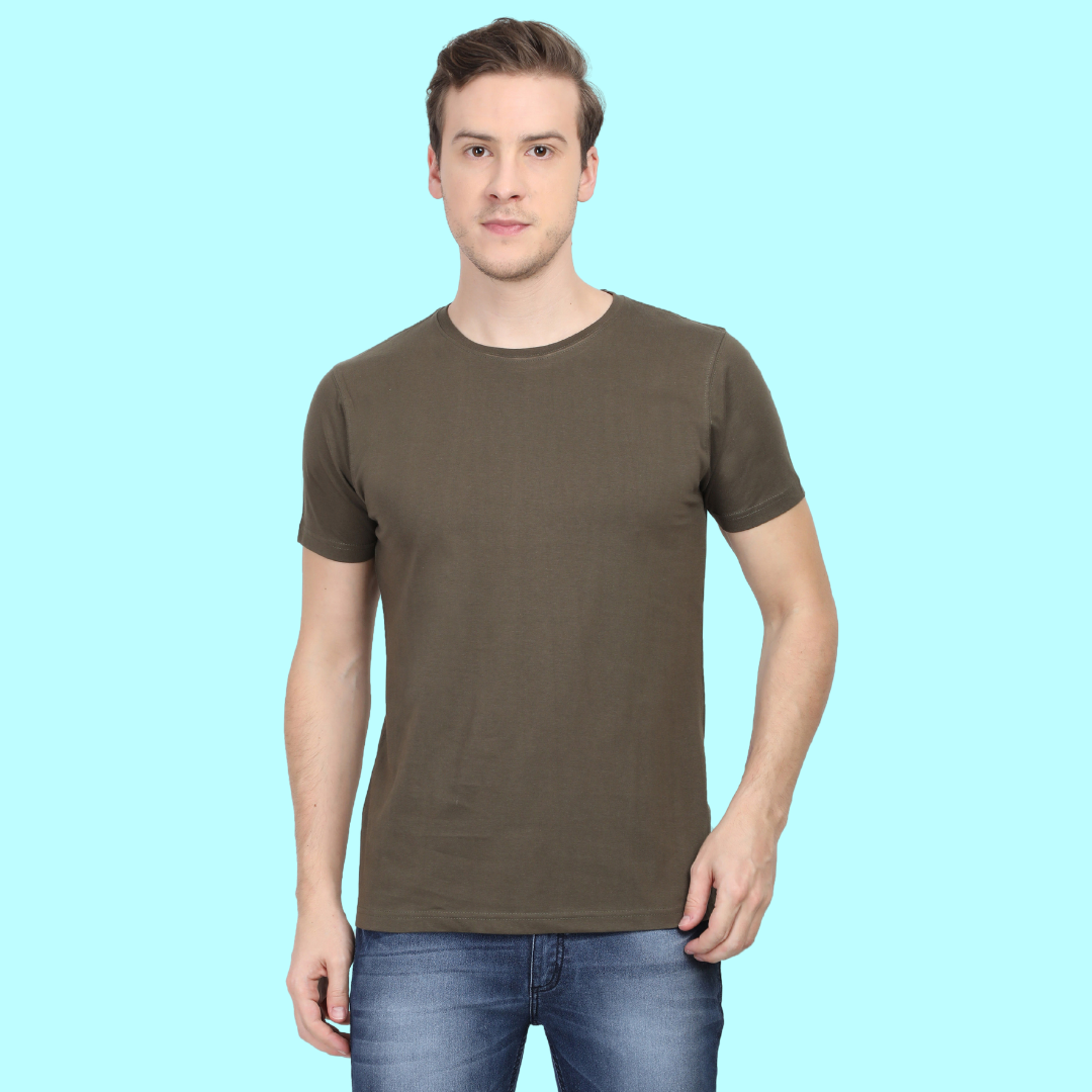 Men Round Neck Half Sleeve Classic Olive Green