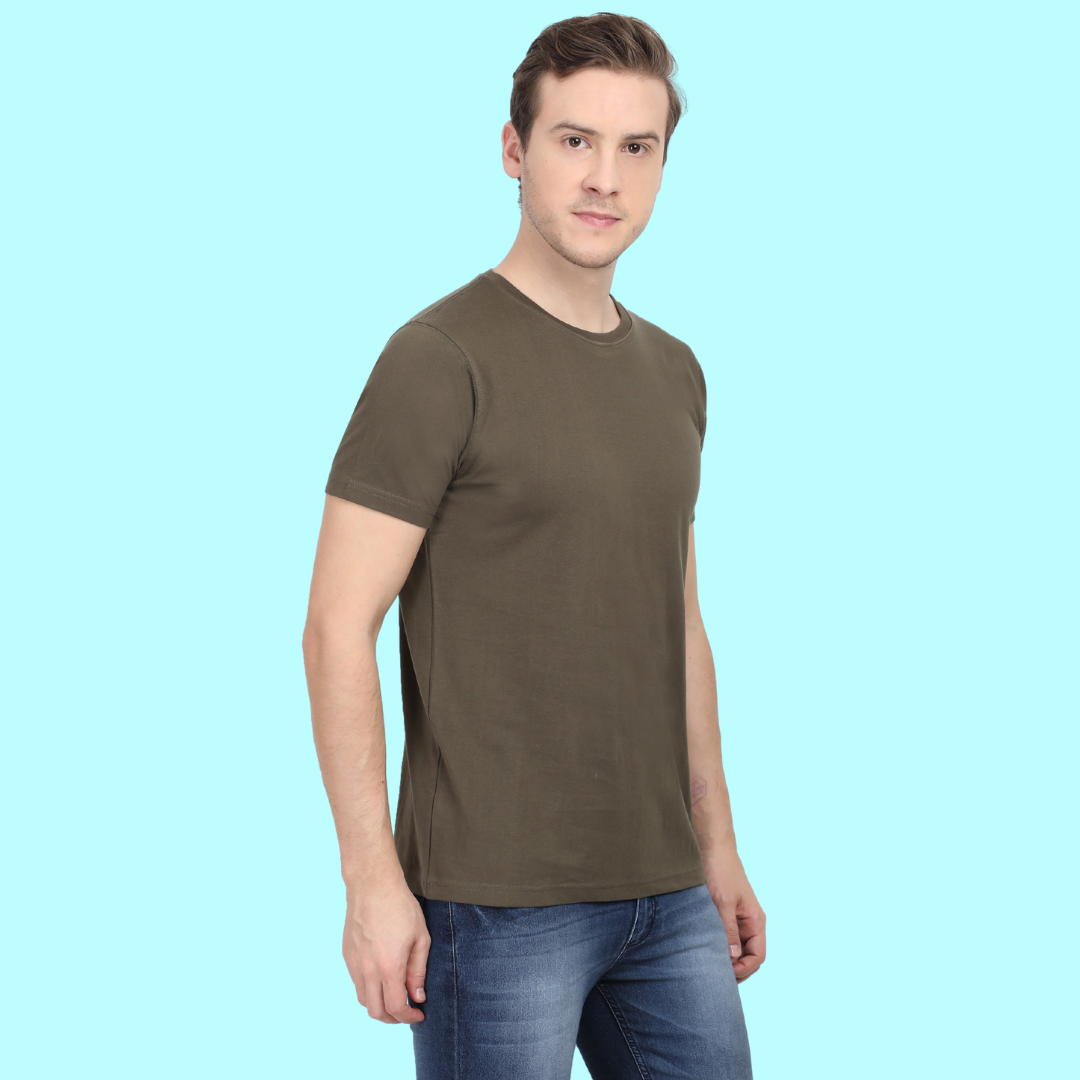 Men Round Neck Half Sleeve Classic Olive Green