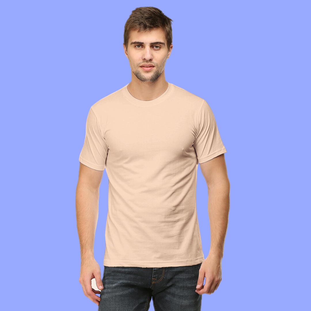 Men Round Neck Half Sleeve Classic Peach