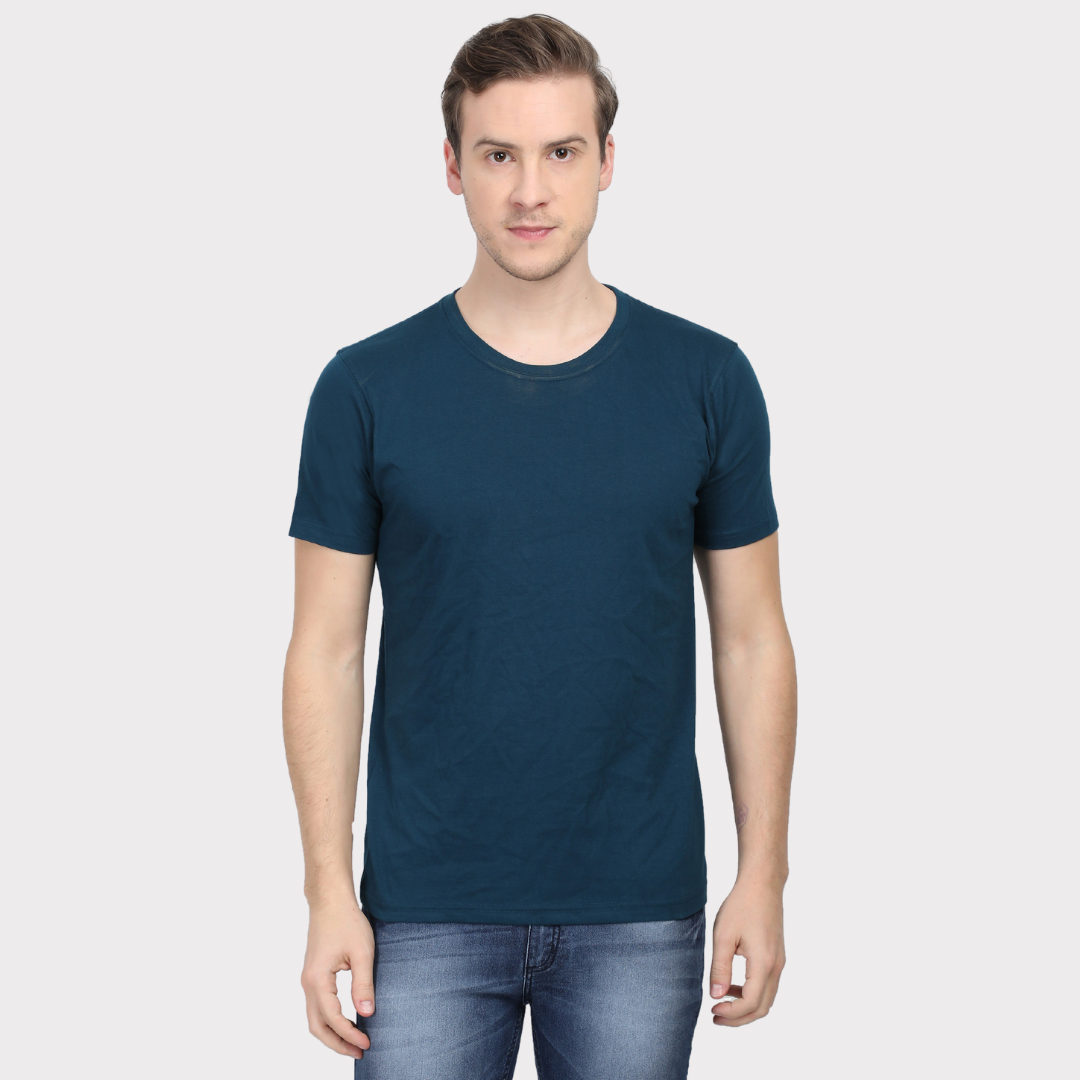 Men Round Neck Half Sleeve Classic Petrol Blue