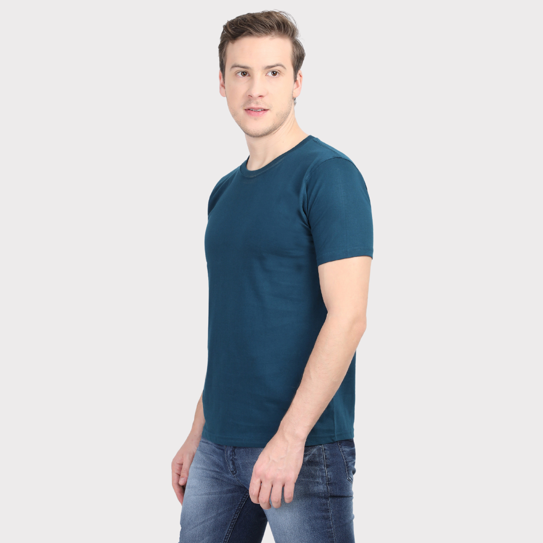 Men Round Neck Half Sleeve Classic Petrol Blue