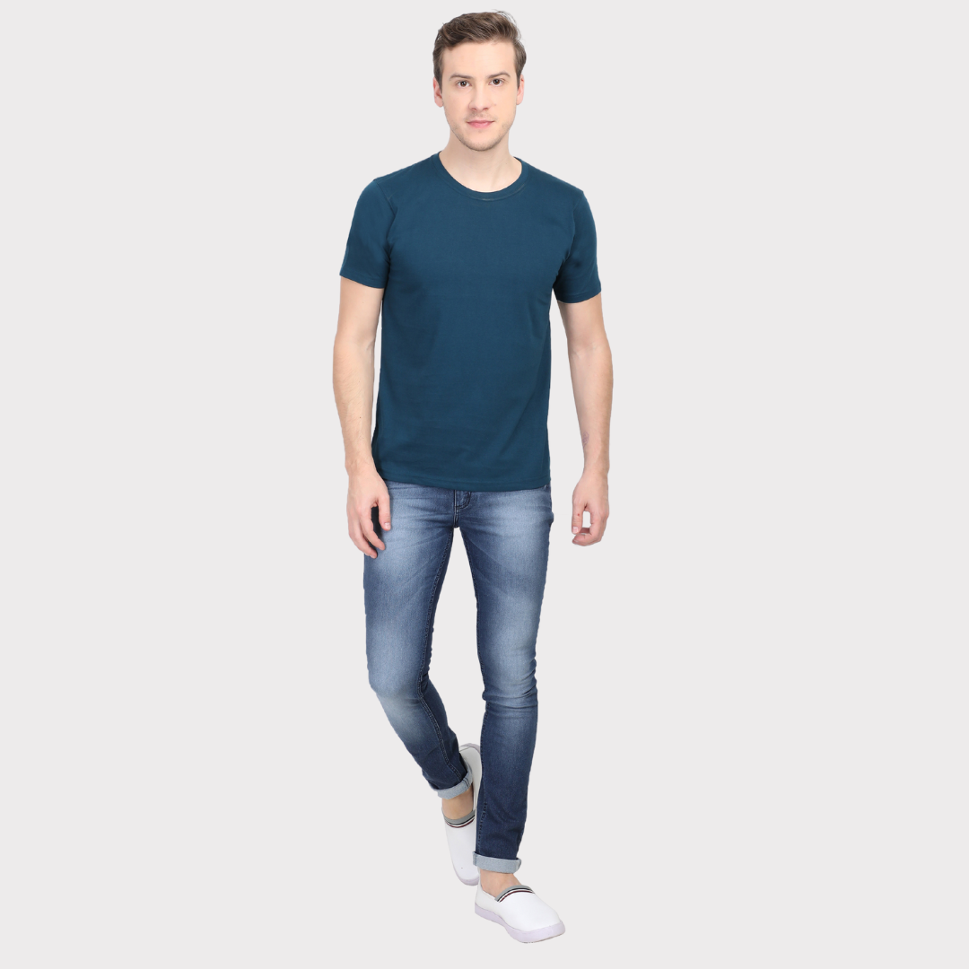 Men Round Neck Half Sleeve Classic Petrol Blue