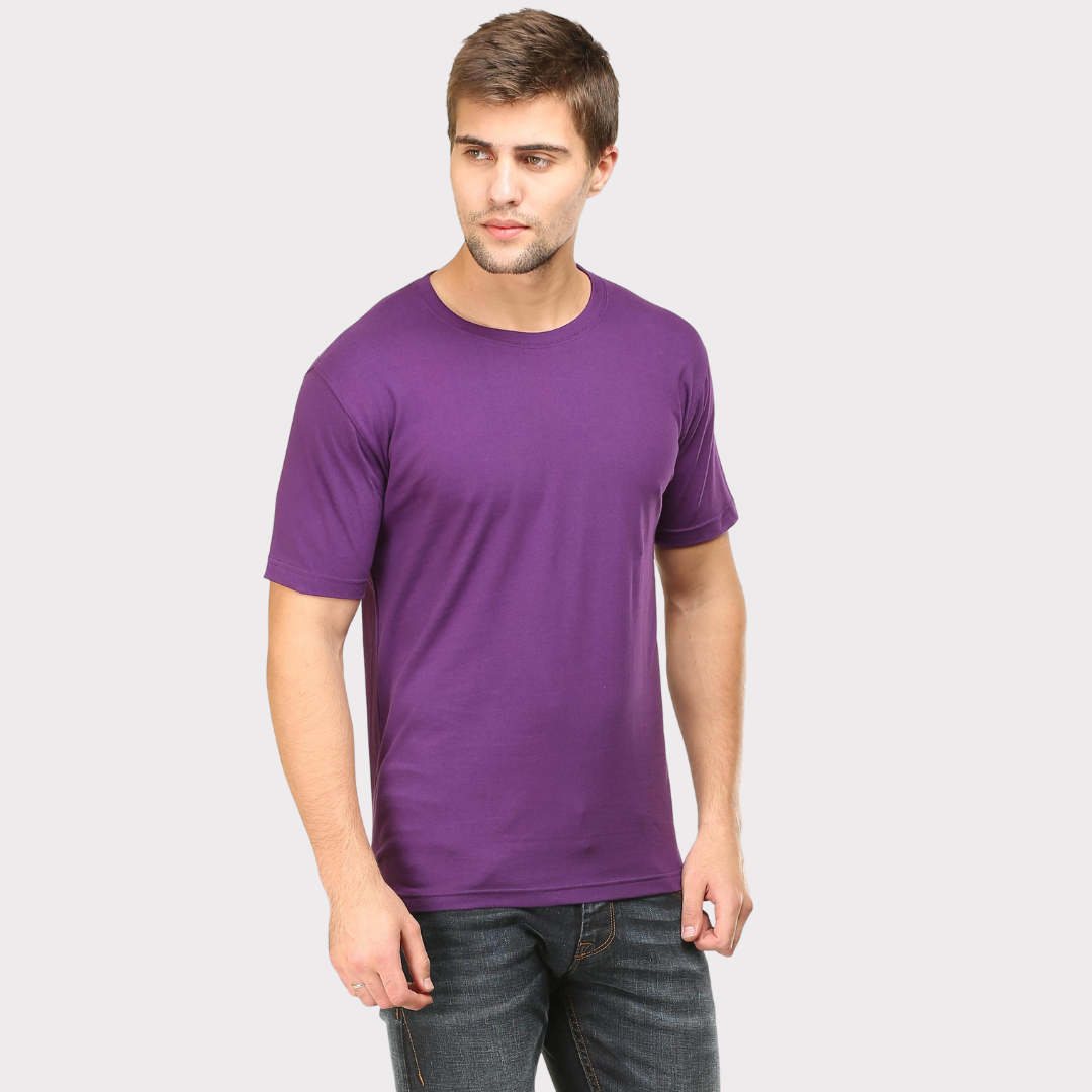 Men Round Neck Half Sleeve Classic Purple