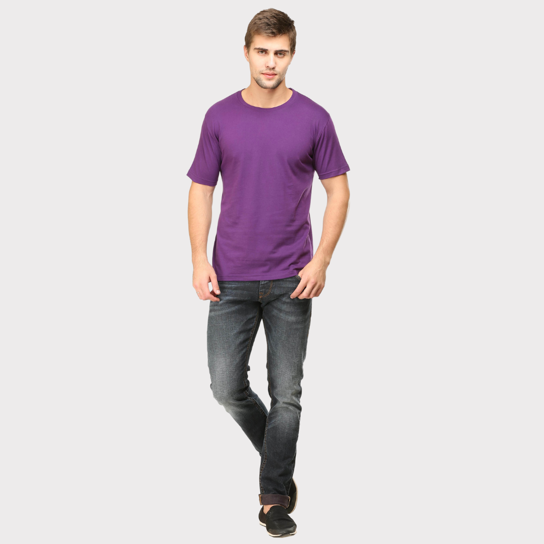 Men Round Neck Half Sleeve Classic Purple