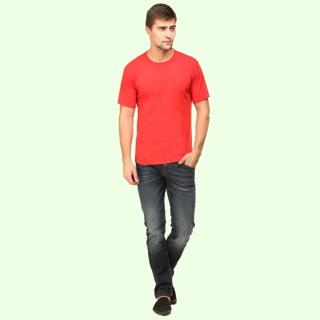 Men Round Neck Half Sleeve Classic Red