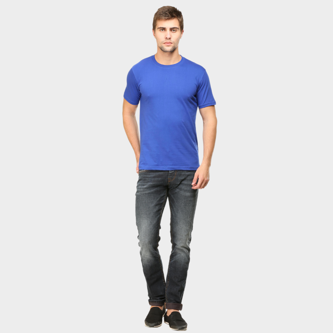 Men Round Neck Half Sleeve Classic Royal Blue