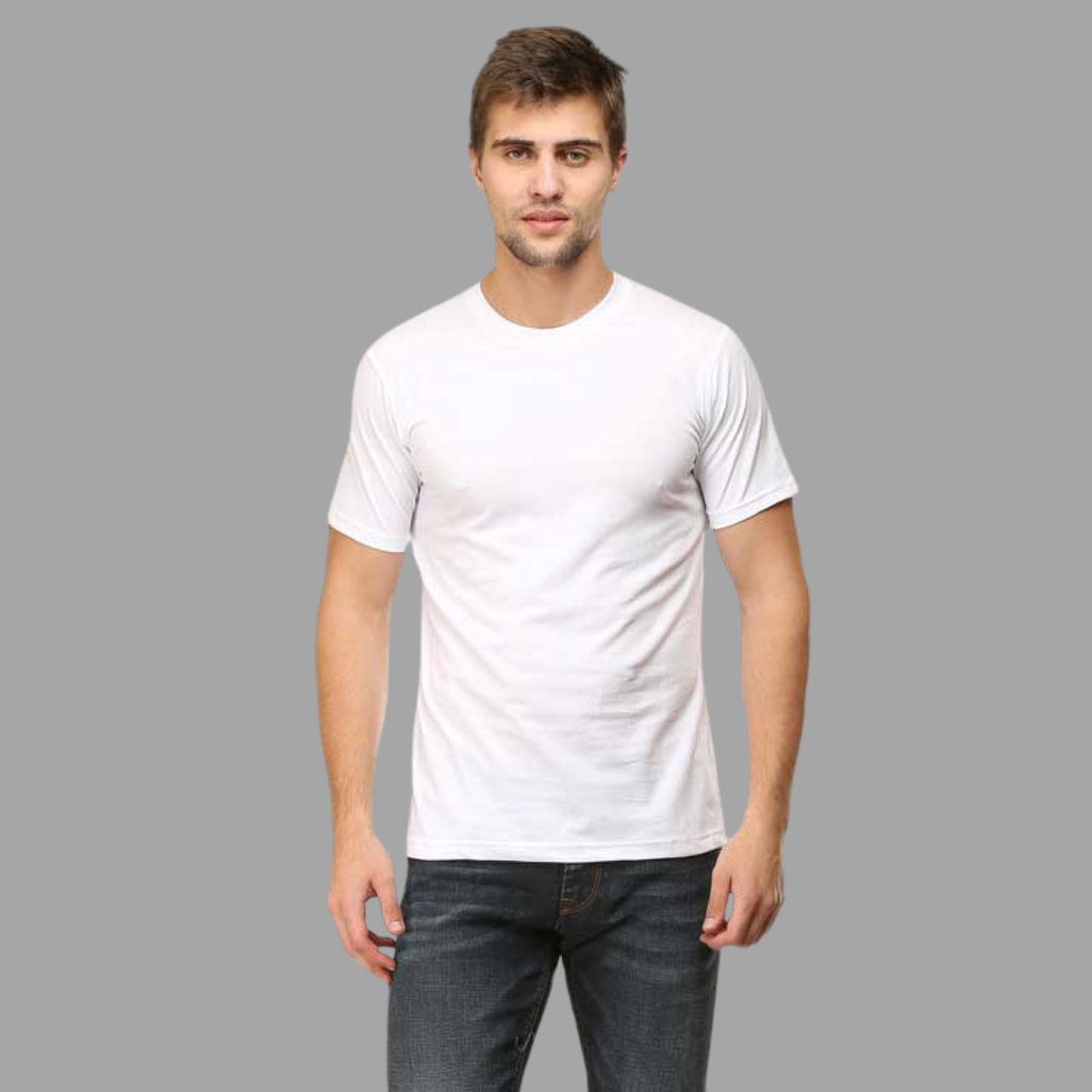 Men Round Neck Half Sleeve Classic White