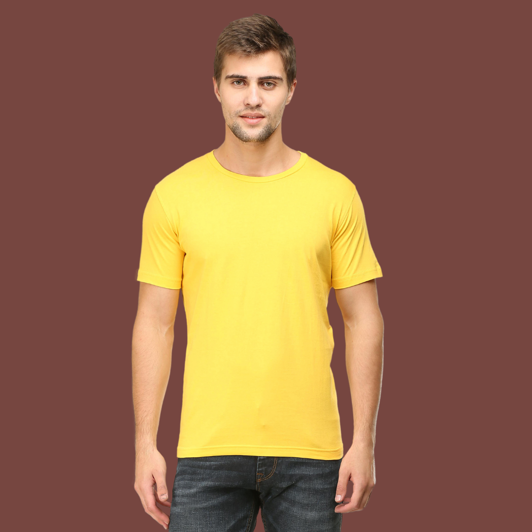 Men Round Neck Half Sleeve Classic Yellow