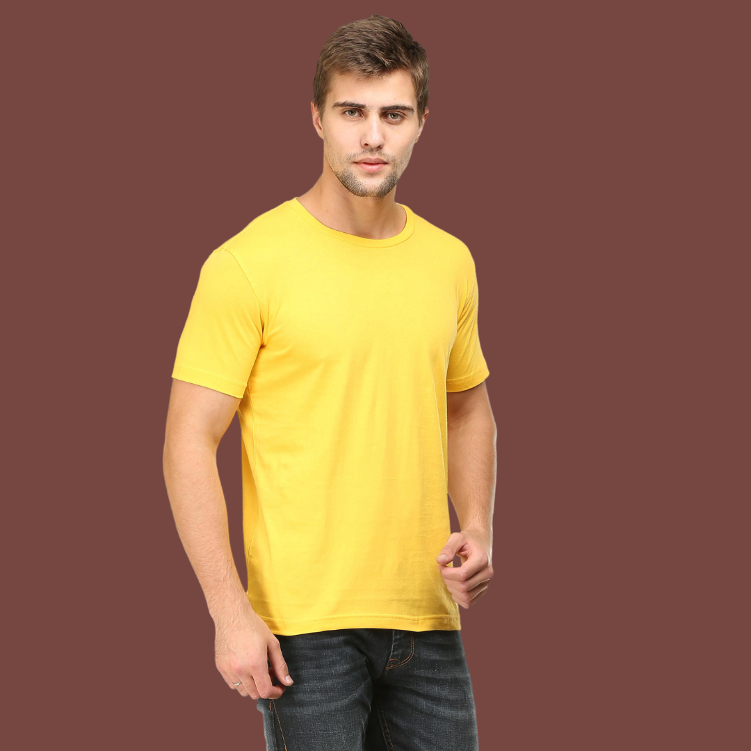 Men Round Neck Half Sleeve Classic Yellow