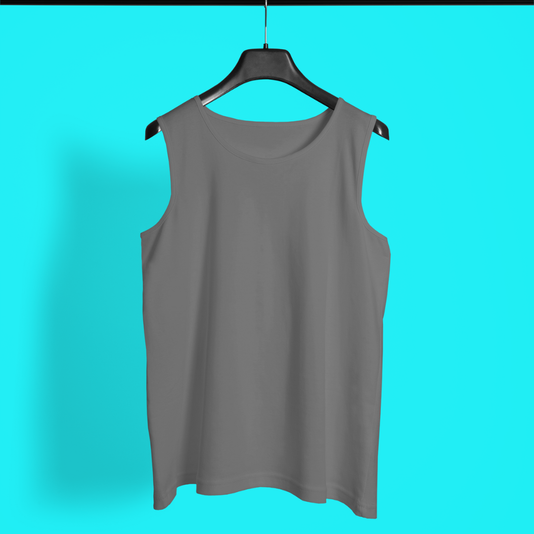 Men Round Neck Sleeveless Tank Top Charcoal Melange