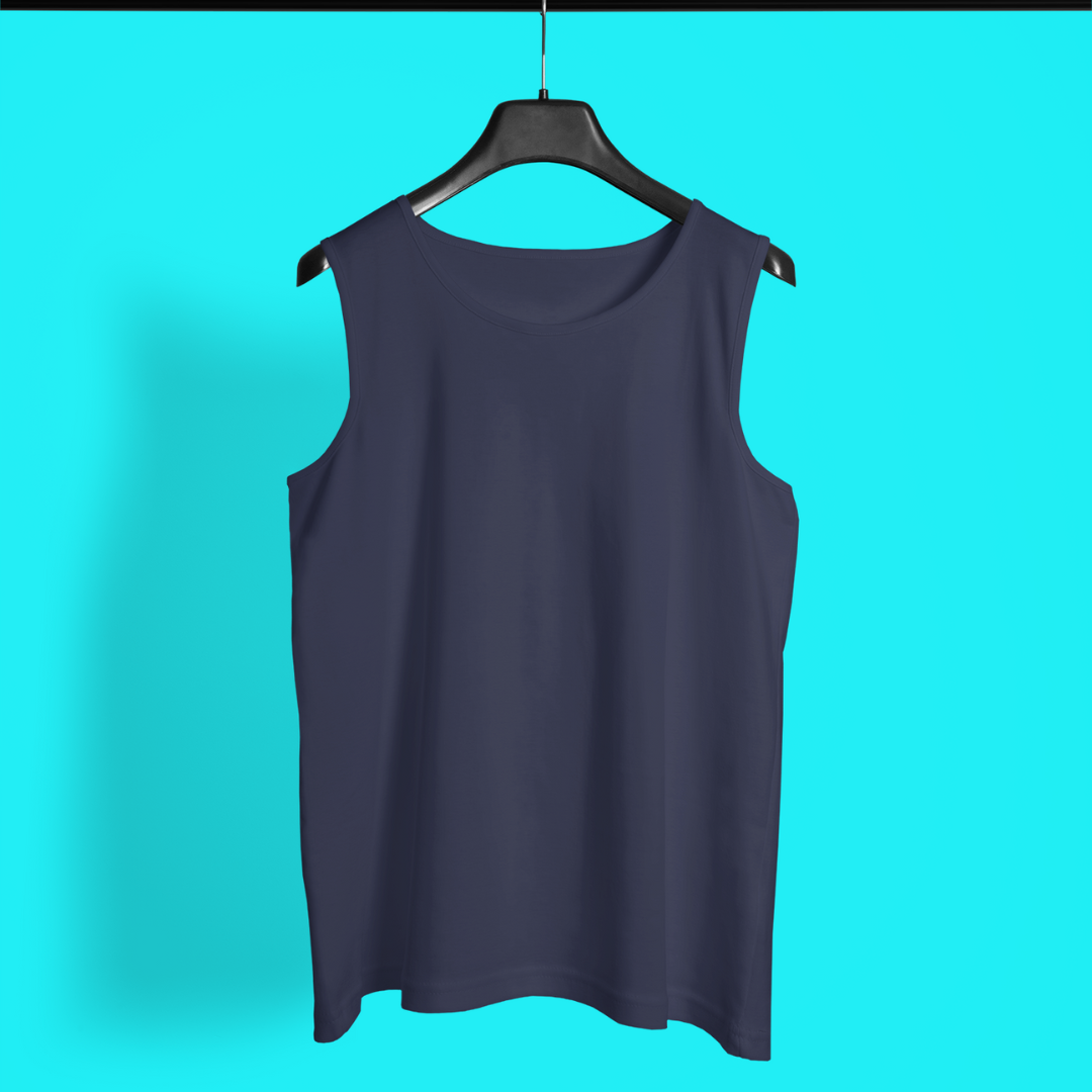 Men Round Neck Sleeveless Tank Top Navy Blue