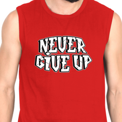 Make a bold statement with the OUTFITGOAL "NEVER GIVE UP" Typography Gym Vest  | Sweat-Free 4-Way Stretch Workout Tank Top | Lightweight Regular Fit Activewear
