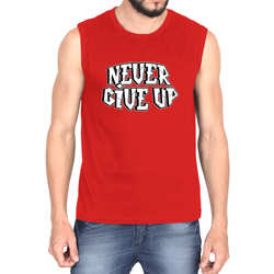 Make a bold statement with the OUTFITGOAL "NEVER GIVE UP" Typography Gym Vest  | Sweat-Free 4-Way Stretch Workout Tank Top | Lightweight Regular Fit Activewear