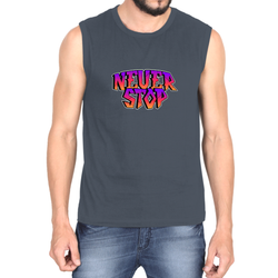 Make a bold statement with the OUTFITGOAL "NEVER STOP" Typography Gym Vest  | Sweat-Free 4-Way Stretch Workout Tank Top | Lightweight Regular Fit Activewear