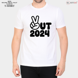 New Year T-Shirt & Sweatshirt with Out 2024' Peace Sign T-Shirt: Minimalist and Stylish