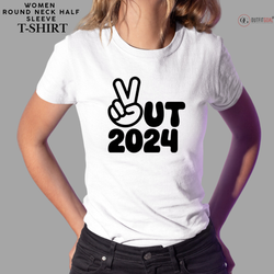 New Year T-Shirt & Sweatshirt with Out 2024' Peace Sign T-Shirt: Minimalist and Stylish