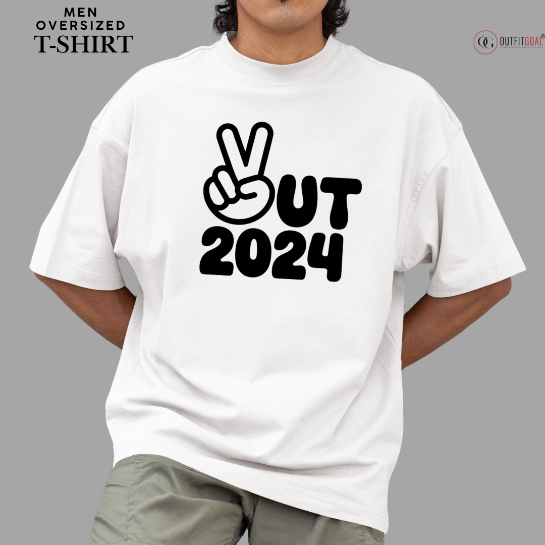 New Year T-Shirt & Sweatshirt with Out 2024' Peace Sign T-Shirt: Minimalist and Stylish