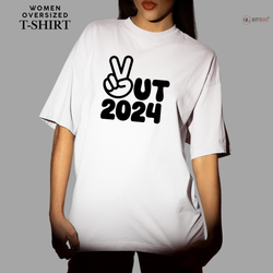 New Year T-Shirt & Sweatshirt with Out 2024' Peace Sign T-Shirt: Minimalist and Stylish