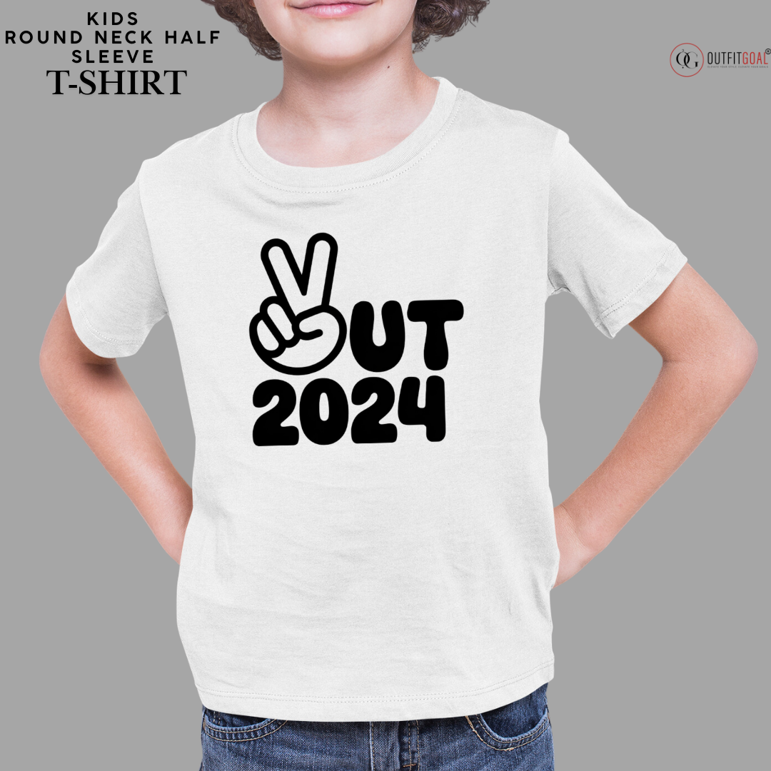 New Year T-Shirt & Sweatshirt with Out 2024' Peace Sign T-Shirt: Minimalist and Stylish