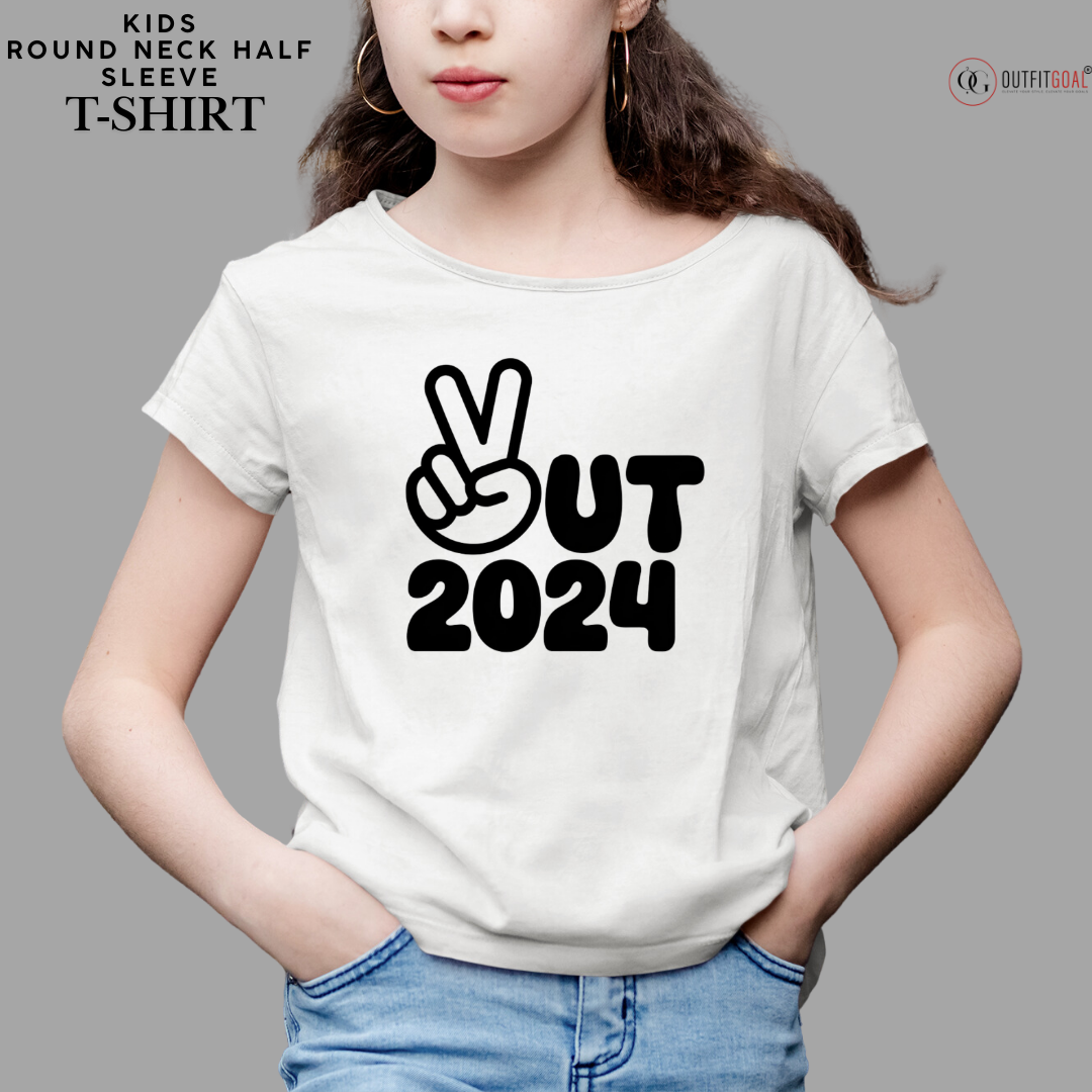 New Year T-Shirt & Sweatshirt with Out 2024' Peace Sign T-Shirt: Minimalist and Stylish