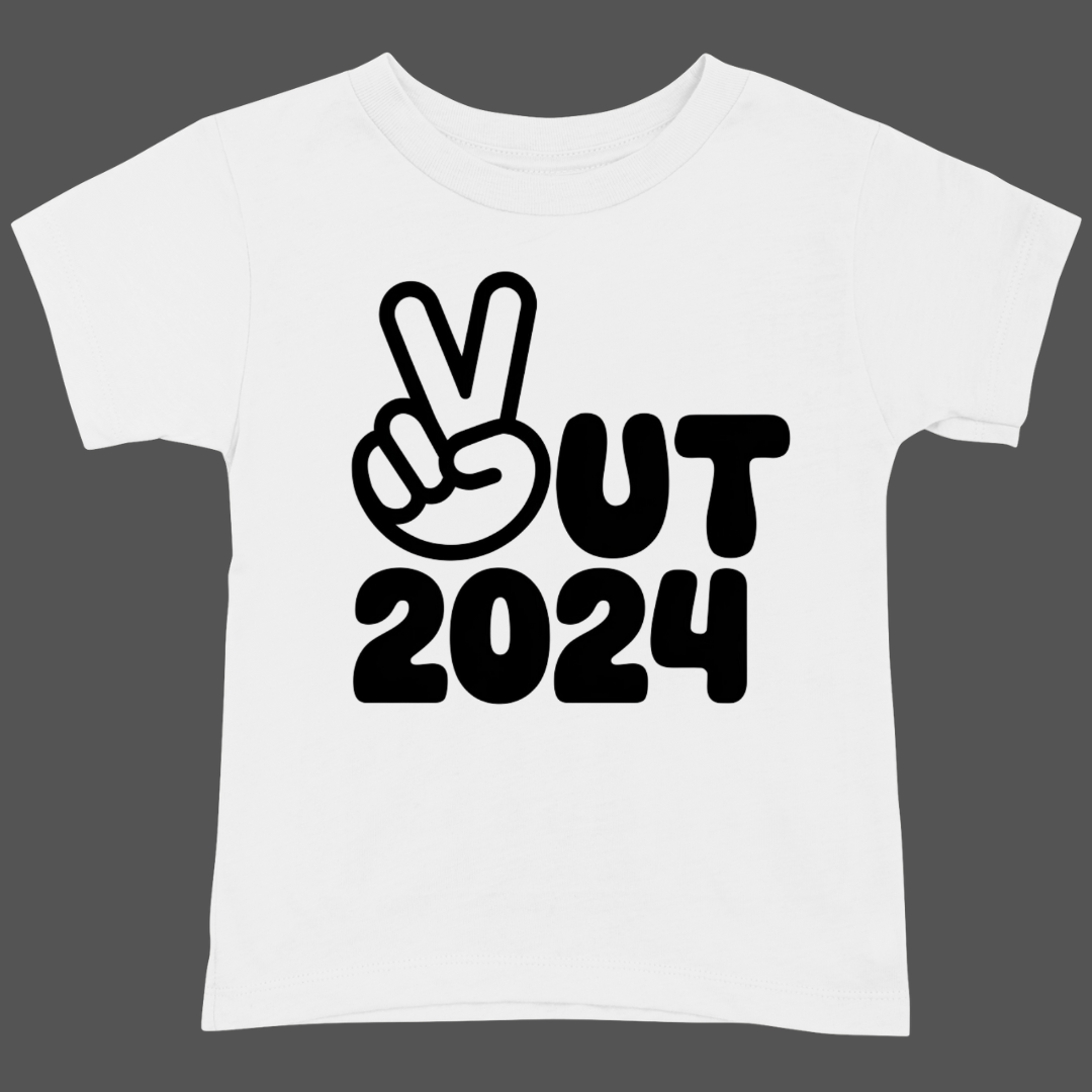 New Year T-Shirt & Sweatshirt with Out 2024' Peace Sign T-Shirt: Minimalist and Stylish