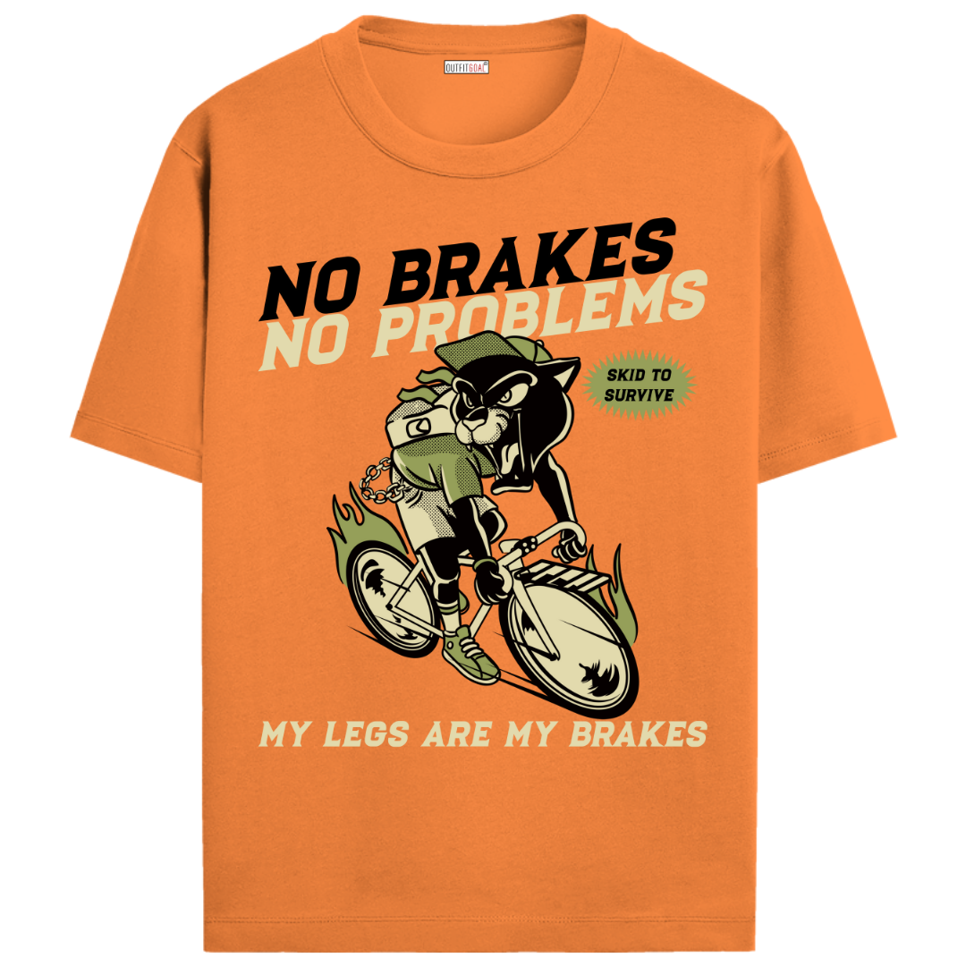OUTFITGOAL “No Breaks No Problem Skid to Survive My Legs Are My Brakes” Cycling Drop Tee | Bold Cycling Statement Shirt | 100% Super Combed Cotton | Bio-Washed Finish | Unisex Fit | 180 GSM Cycling Lifestyle Apparel | Athletic Fit Tee