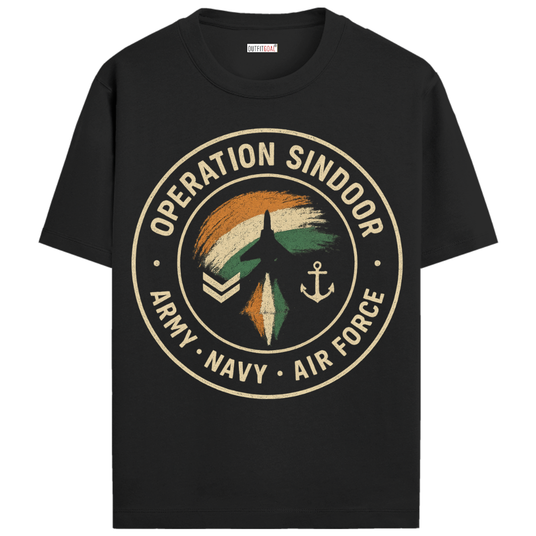 OUTFITGOAL OPERATION SINDOOR “OPERATION SINDOOR COLLECTION BADGE” Graphic Tribute T-Shirt | 100% Super Combed Cotton | 180 GSM Durable Everyday Unisex Tee
